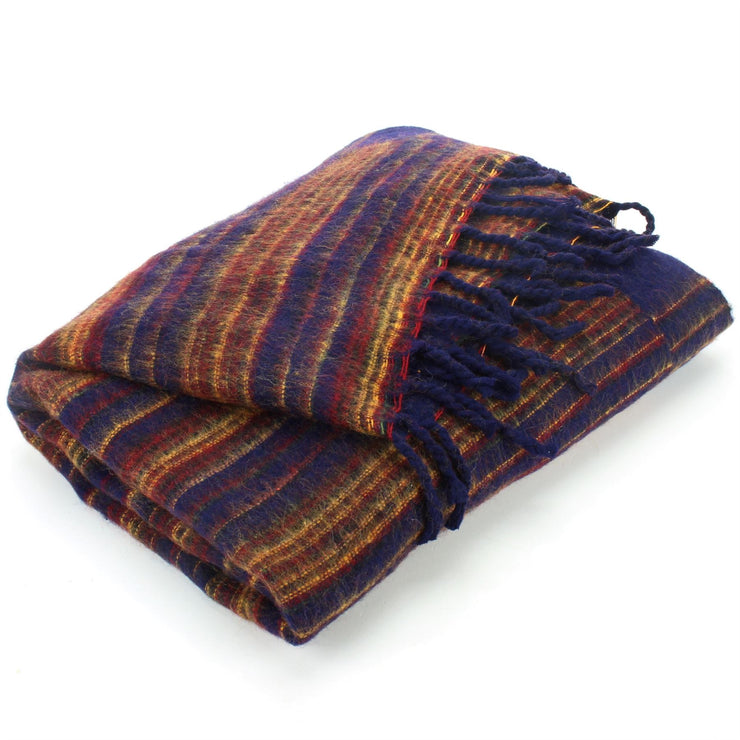 Vegan Wool Shawl Blanket - Stripe - Navy Sunset