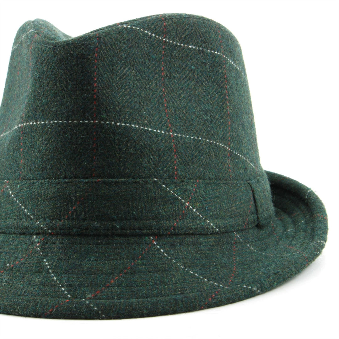 Wool Herringbone Trilby Hat - Green