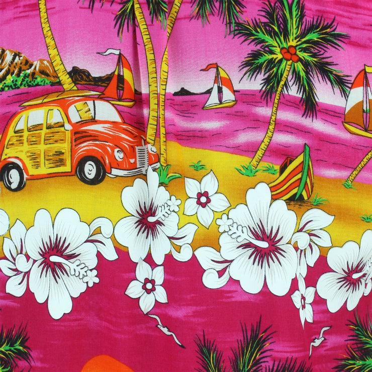 Short Sleeve Hawaiian Shirt - Sunset Camper - Pink