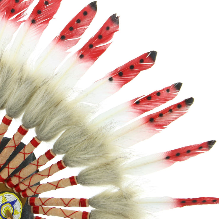 Native Amercian Chief Headdress - Red with Black Spots (Brown Fur)