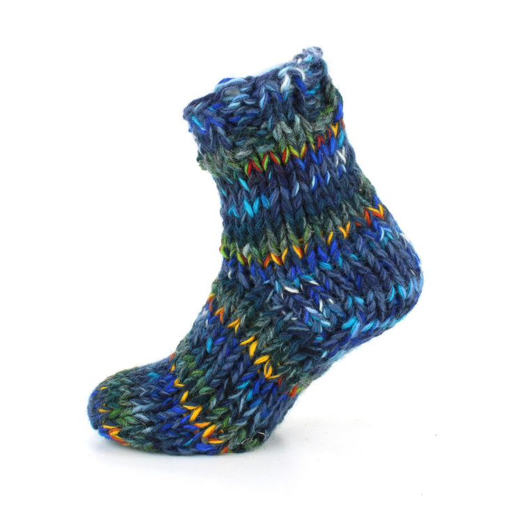 Hand Knitted Wool Ankle Socks - SD Dark Blue Mix
