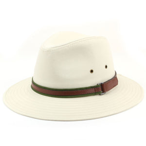Fedora hat i bomuld med imiteret læderbånd - Beige