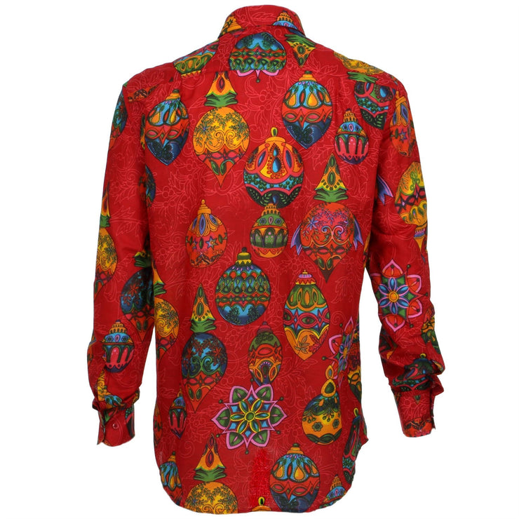 Regular Fit Long Sleeve Shirt - Red with Colourful Baubles