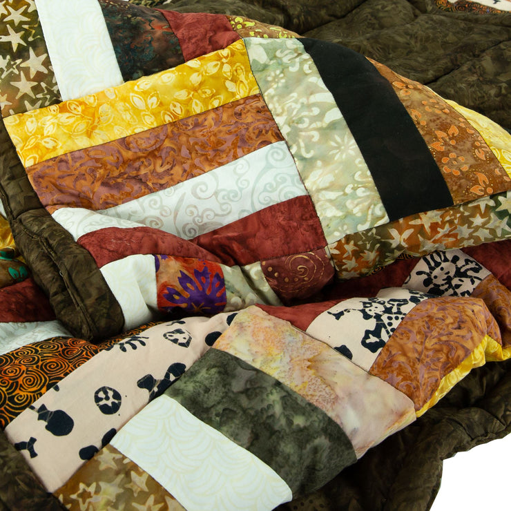 Handmade Quilted Patchwork Batik Printed Bedspread - Carob