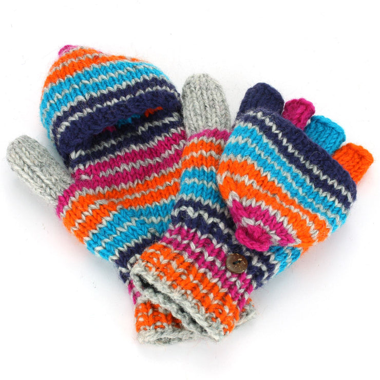 Wool Knit Shooter Gloves - Stripe Blue