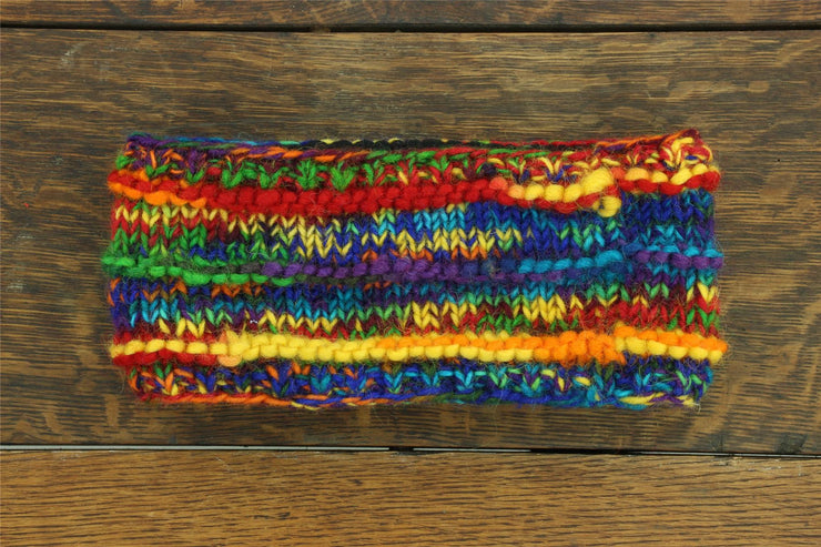 Hand Knitted Wool Headband  - Rainbow SD Rib