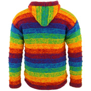 Space Dye Chunky Wool Knit Ribbed Hooded Cardigan Jacket - Rainbow
