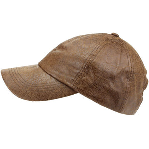 Leather Effect Baseball Cap - Brown