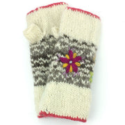 Wool Knit Arm Warmer - Flower - Cream