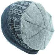 Wool Knit Baggy Slouch Beanie Hat - Navy