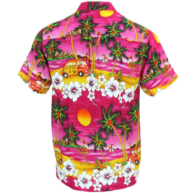 Short Sleeve Hawaiian Shirt - Sunset Camper - Pink