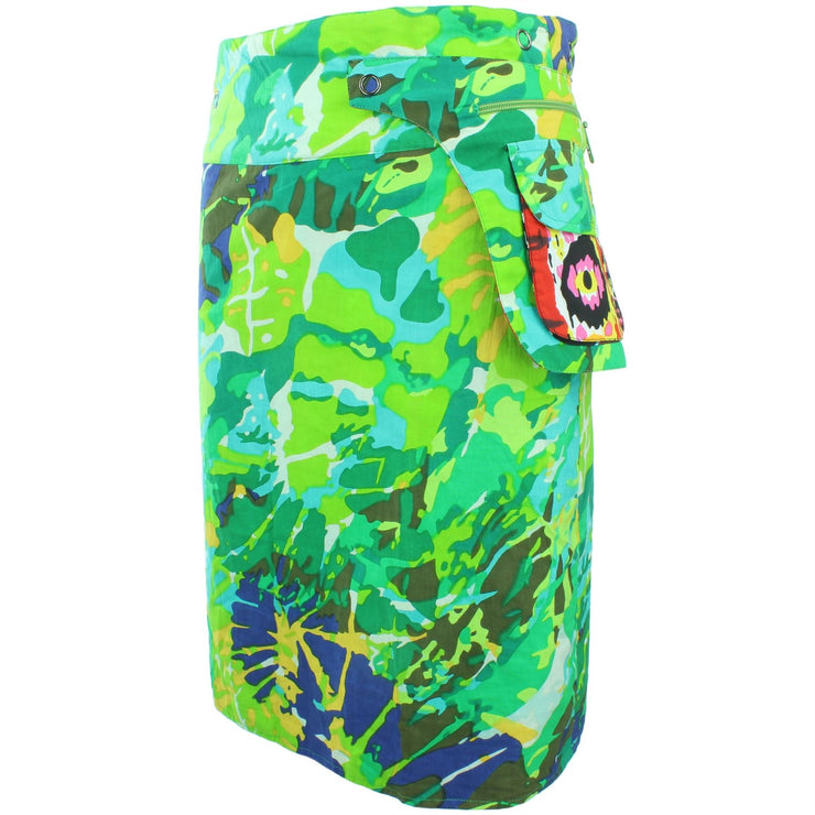 Reversible Popper Wrap Knee Length Skirt - Psychedelic Snakeskin / Camo Leaf