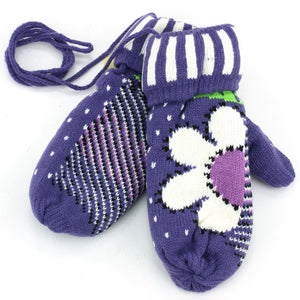 Ladies Flower Mittens - Purple