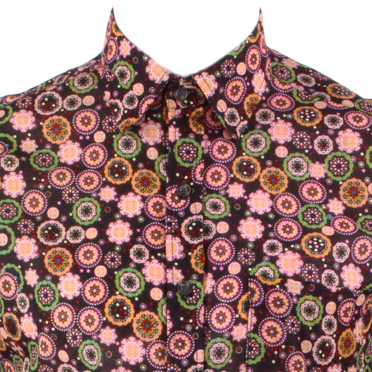 Regular Fit Short Sleeve Shirt - Black Green & Orange Abstract Circles
