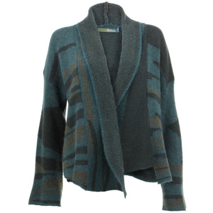 Wool Blend Knit Cardigan with a Shawl Collar - Teal Green