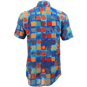 Regular Fit Short Sleeve Shirt - Blue & Multicoloured Square Abstract