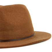 Wool fedora hat with flat brim and skinny contrast band - Brown (57cm)