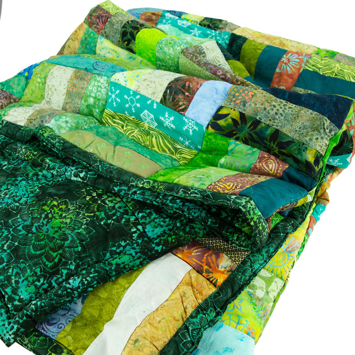 Handmade Quilted Patchwork Batik Printed Bedspread - Emerald