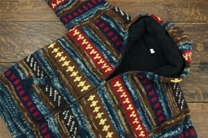 Handgestrickte Strickjacke mit Kapuze aus Wolle – 17 Blaubraun