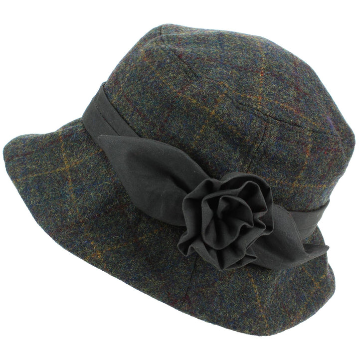 Ladies Wool Tweed Cloche Hat  - Green