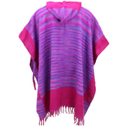 Soft Vegan Wool Hooded Tibet Poncho - Purple & Pink