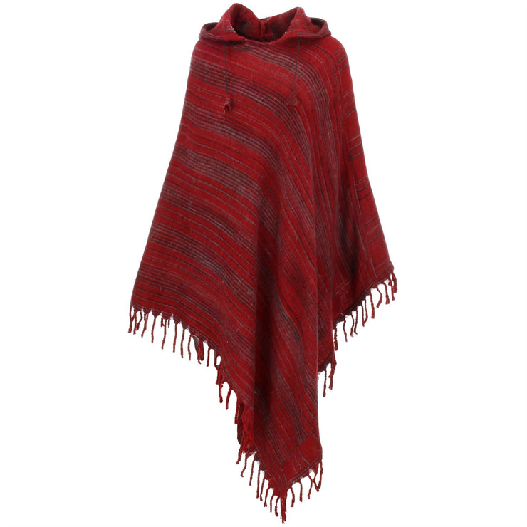 Vegan Wool Hooded Poncho - Dark Red