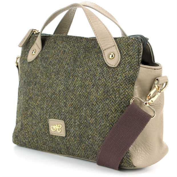 Tweed Cross Body Messenger Shoulder Satchel Bag Handbag - Green & Brown