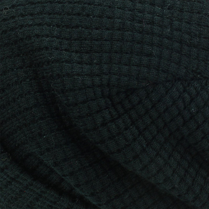 Knitted Waffle Design Beanie Hat - Black