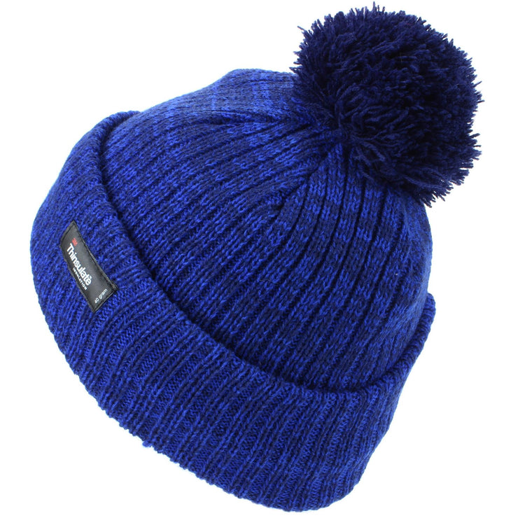 Childrens 2-Tone Bobble Beanie Hat with Turn-up - Blue
