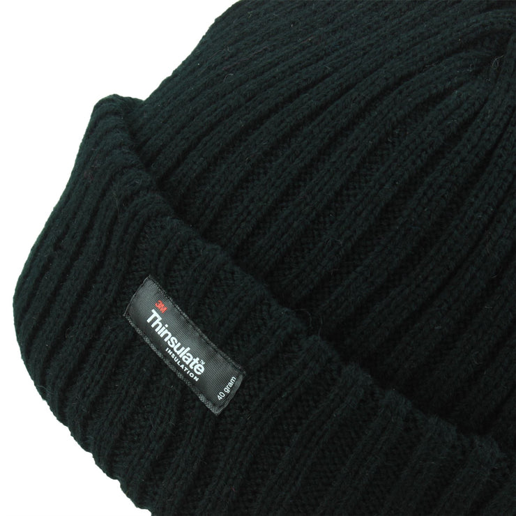 Chunky Knit Beanie Hat - Black