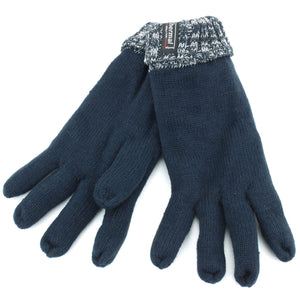 Zweifarbig gestrickte Herrenhandschuhe – Marineblau