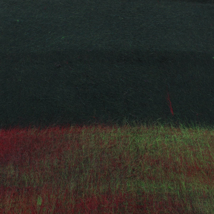 Tibetan Wool Blend Shawl Blanket - Black with Green & Red Reverse