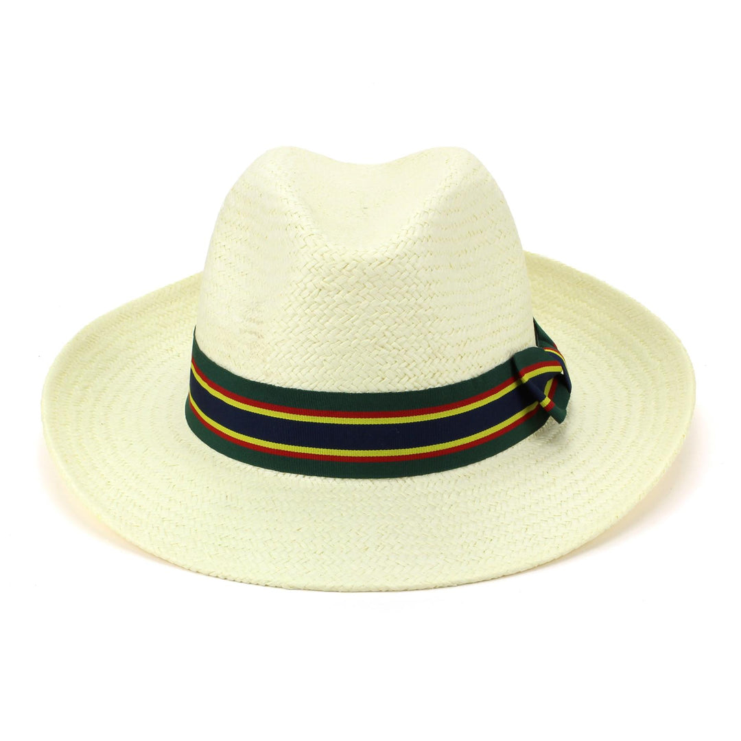 Wide Brim Straw Panama Fedora Hat - Green & Navy