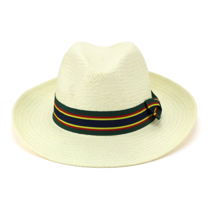 Wide Brim Straw Panama Fedora Hat - Green & Navy