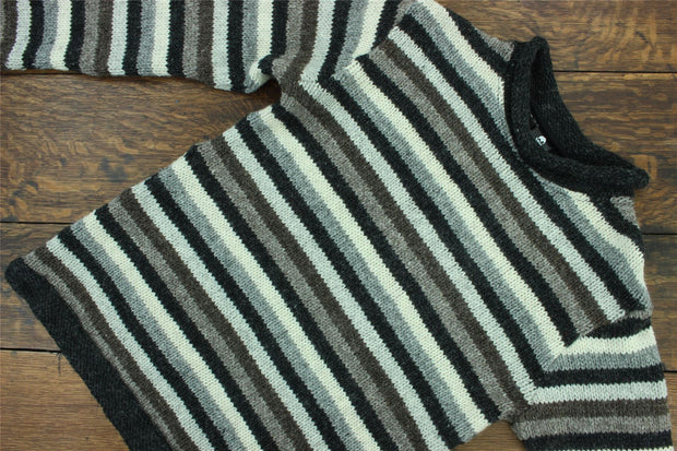Hand Knitted Wool Jumper - Stripe Natural