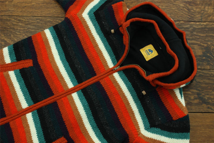 Hand Knitted Wool Hooded Jacket Cardigan - Stripe Anu