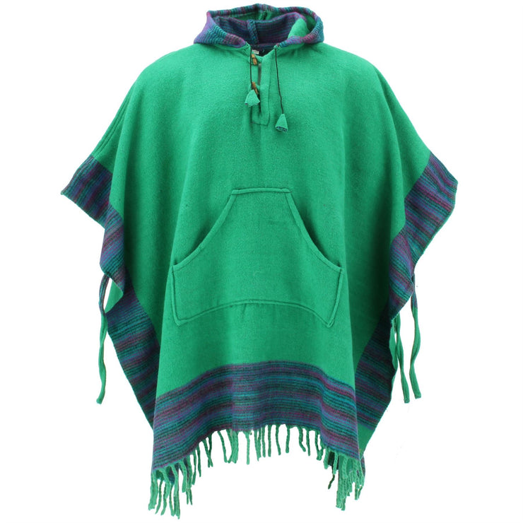 Soft Vegan Wool Hooded Tibet Poncho - Green Purple