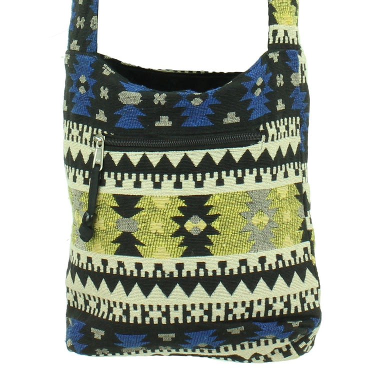 Cotton Canvas Sling Shoulder Bag - Aztec Blue Green