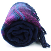 Tibetan Wool Blend Shawl Blanket - Navy with Purple Reverse