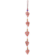 Hanging Mobile Decoration String of Hearts - Red - Brown String