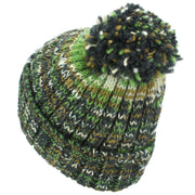Wool Knit Bobble Beanie Hat - Green