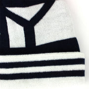 Fine knit striped bobble beanie hat with turn up - Black NY