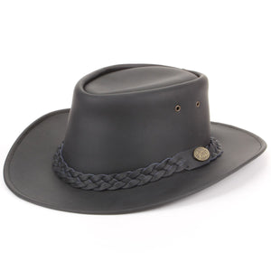 Ægte læder australsk cowboy bush hat - sort