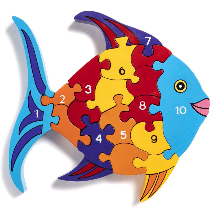 Handmade Wooden Jigsaw Puzzle - Number Fish