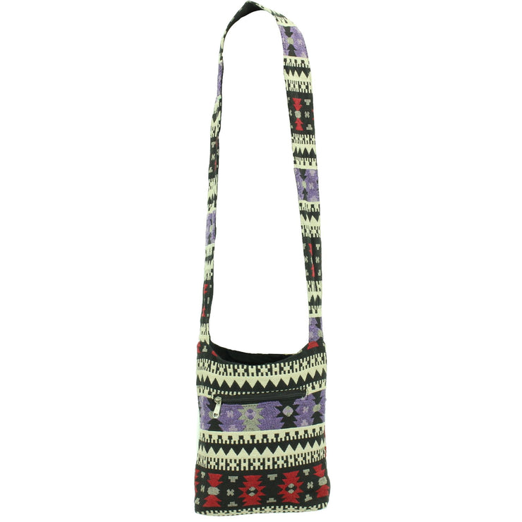 Cotton Canvas Sling Shoulder Bag - Aztec Purple Red
