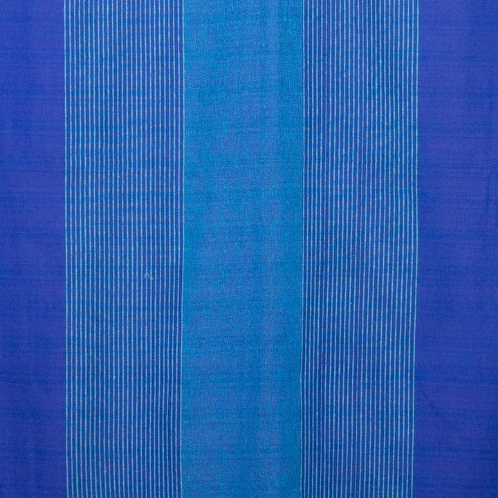 Striped Cotton Blanket With Tassel Edging - Cobalt