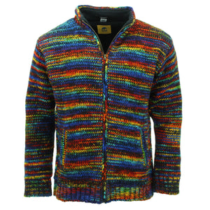 Cardigan veste en laine tricotée à la main - arc-en-ciel noir sd