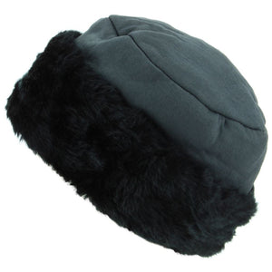 Ladies Jersey Hat with Faux Fur Cuff - Grey