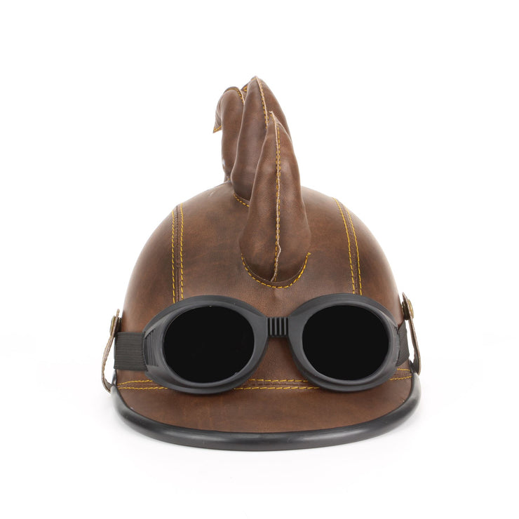 Saw Blade Mohawk Horned Novelty Festival Helmet with Goggles - Brown