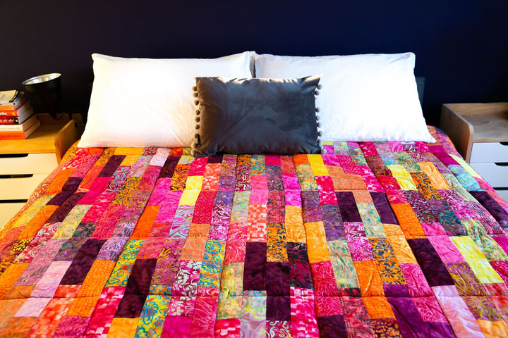 Handmade Quilted Patchwork Batik Printed Bedspread - Rose